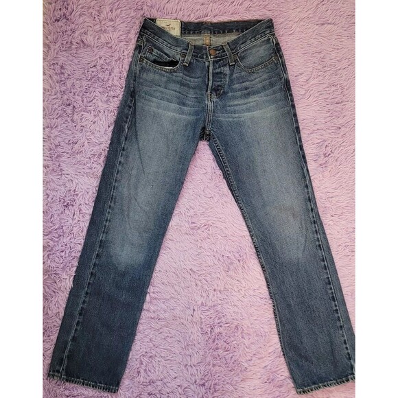 Hollister Women's Jeans 28x30 Blue Straight Denim Button Fly Mid Rise - Picture 1 of 13